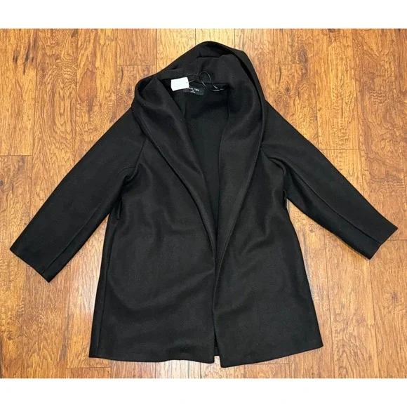 Love Tree Black Fleece Hooded Wrap Coat Women's Plus 3X - BELT MISSING - Picture 4 of 8